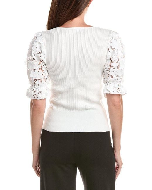 Tahari White Lace Blouson Pullover