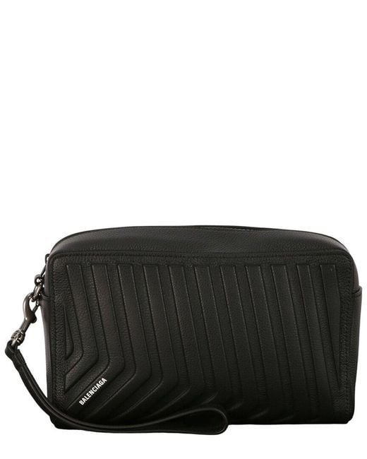 Balenciaga Black Car Leather Toiletry Pouch for men