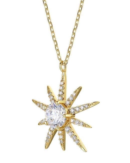 Rachel Glauber Metallic 14k Plated Cz Starburst Pendant Necklace