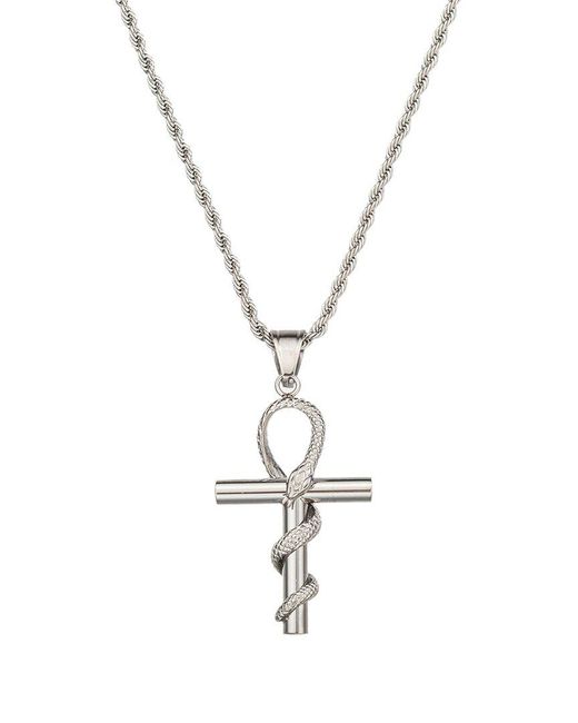 Eye Candy LA Metallic The Bold Collection Titanium Snake Cross Pendant Necklace
