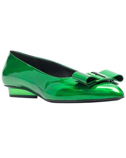 Ferragamo Green Viva Bow Leather Ballet Flat