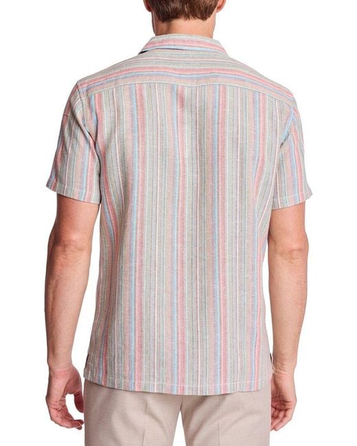 Paisley & Gray White Camp Collar Linen-Blend Shirt for men