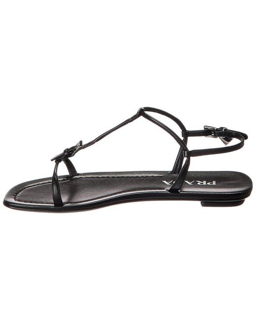 Prada Black Logo Leather Sandal