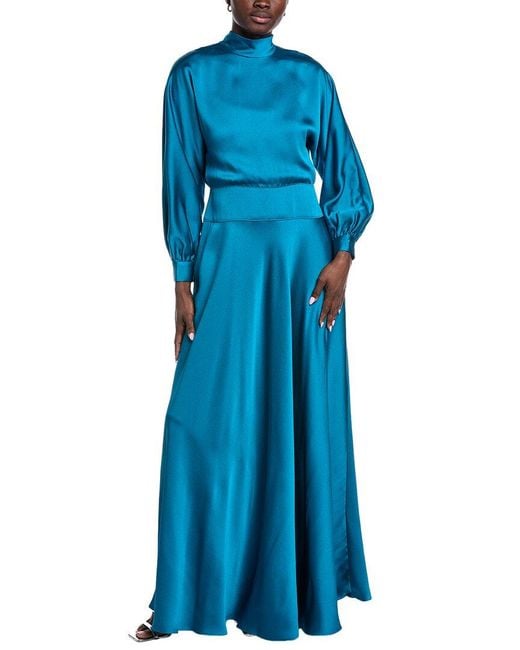 Teri Jon Blue Satin Gown