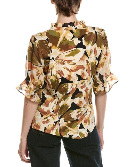 Anne Klein Black Mixed Media Peasant Top