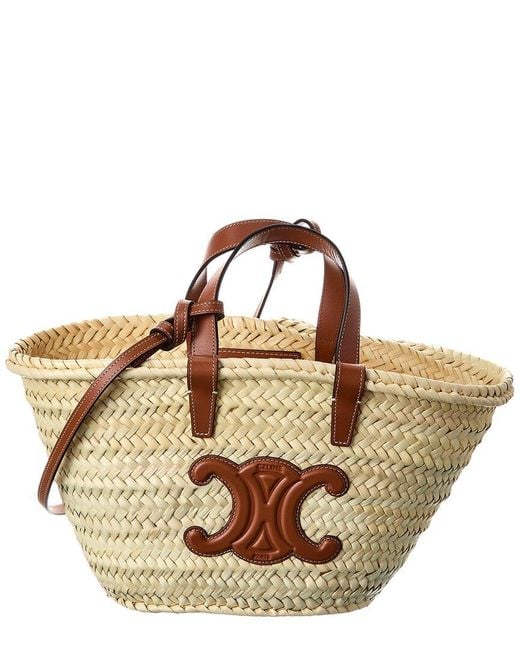 Céline Brown Triomphe Classic Panier Straw & Leather Tote