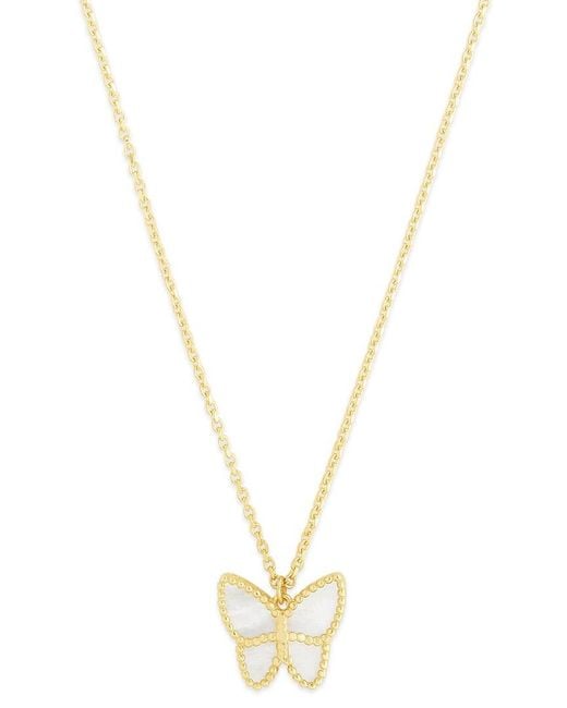Italian Gold White 14K Mother Of Pearl Butterfly Necklace