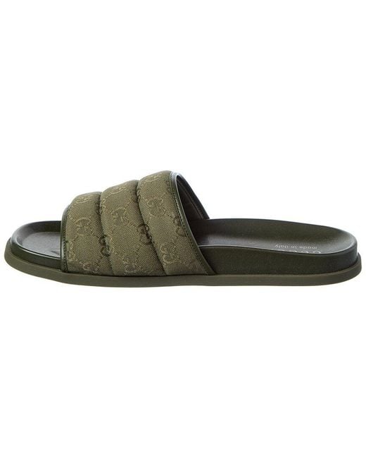 Gucci Green Gg Canvas & Leather Slide for men