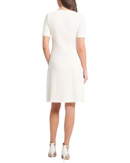 Ming Wang Blue Floral Applique A-Line Soft Knit Dress