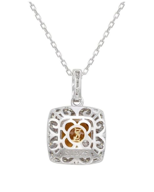 Suzy Levian Metallic Silver 0.02 Ct. Tw. Diamond & Gemstone Double Halo Pendant