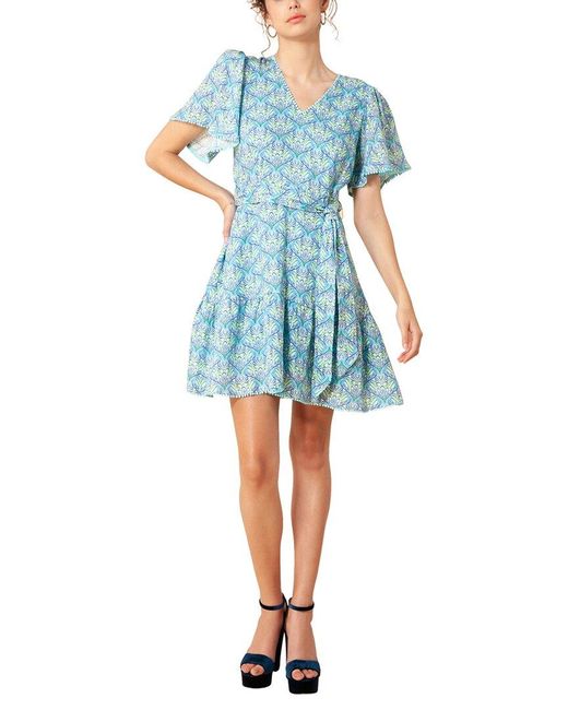 Hale Bob Blue V-neck Linen Mini Dress