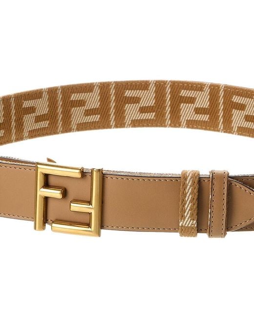 Fendi Brown Ff Reversible Denim Jacquard & Leather Belt