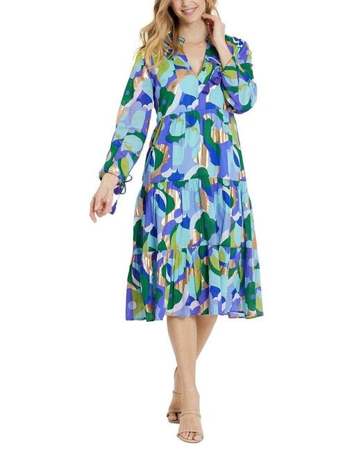 Jude Connally Blue Monaco Tiered Midi Dress