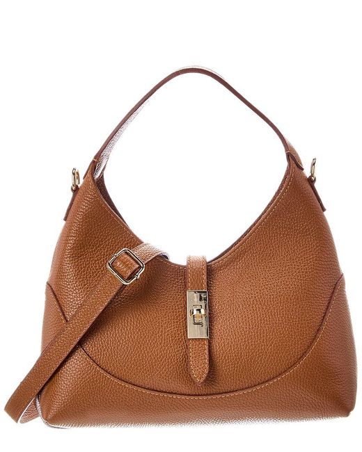 Italian Leather Brown Lina Leather Top Handle Bag
