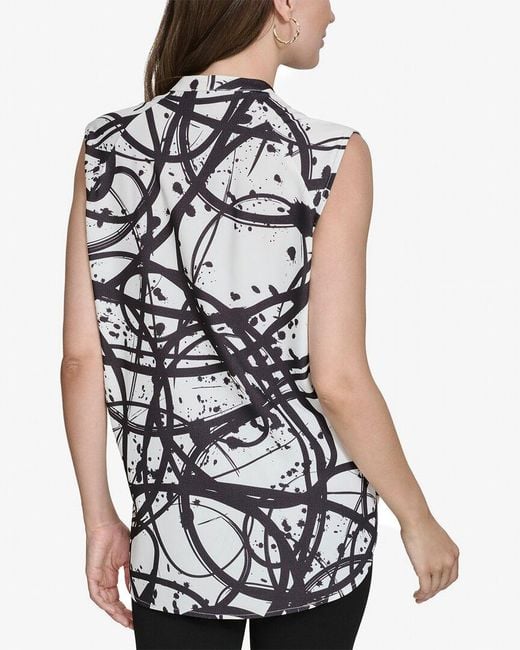 Halston Heritage Gray Printed V-Neck Top