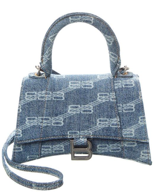 Balenciaga Blue Hourglass Small Denim Top Handle Shoulder Bag