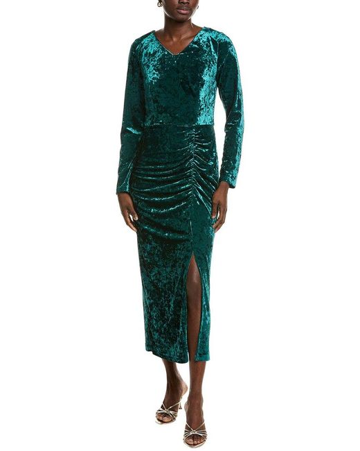 Pascale La Mode Green Crushed Velvet Midi Dress