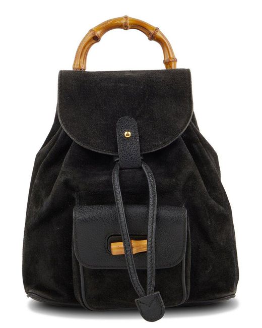 Gucci Black Suede Bamboo Backpack (Authentic Pre-Owned)
