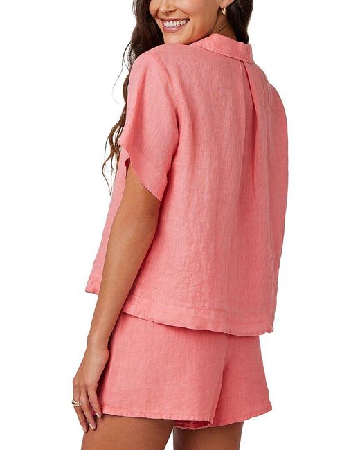 Bella Dahl Red Short Sleeve Flowy Button Down Linen Shirt