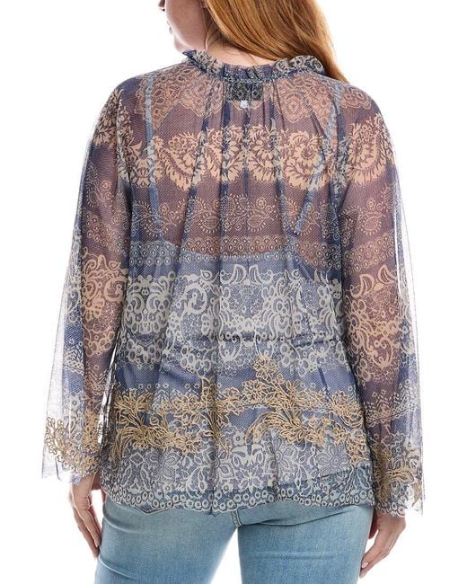 Johnny Was Blue Plus Mazzy Peasant Blouse