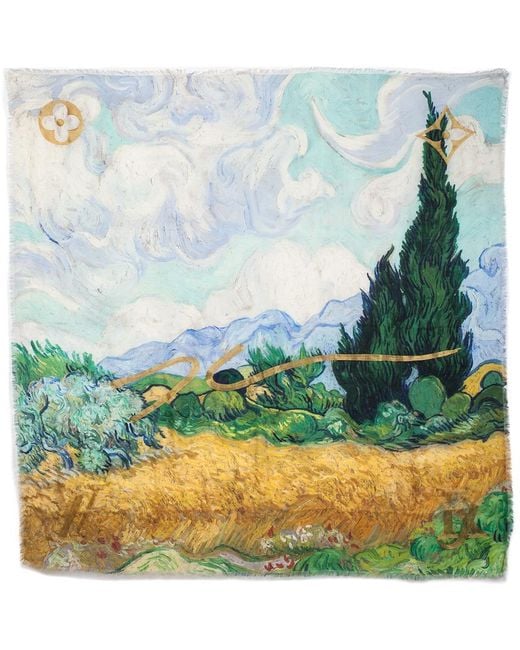Louis Vuitton Blue Koons 2017 Masters Collection Van Gogh Silk Monogram Shawl Scarf