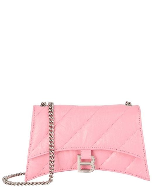 Balenciaga Pink Xs Quilted Crush Leather Shoulder Bag