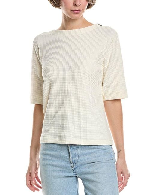 Lilla P White Zippered Elbow Sleeve Crewneck Shirt