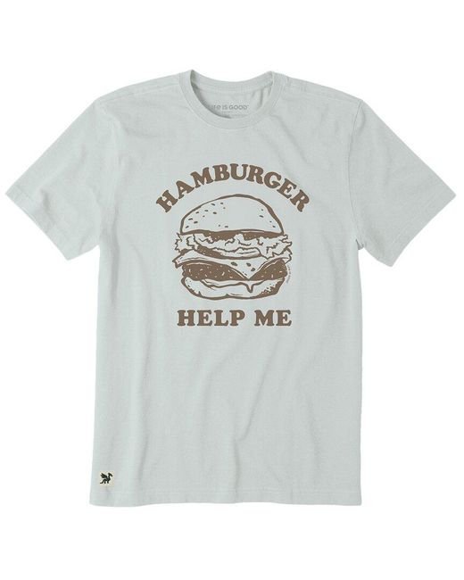 Life Is Good. Gray Hamburger Help Me Crusher T-Shirt for men