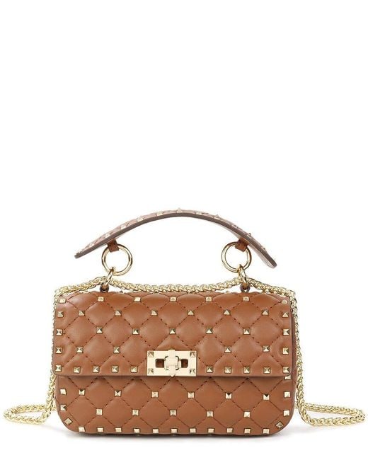 Tiffany & Fred Paris Brown Quilted & Studded Leather Crossbody