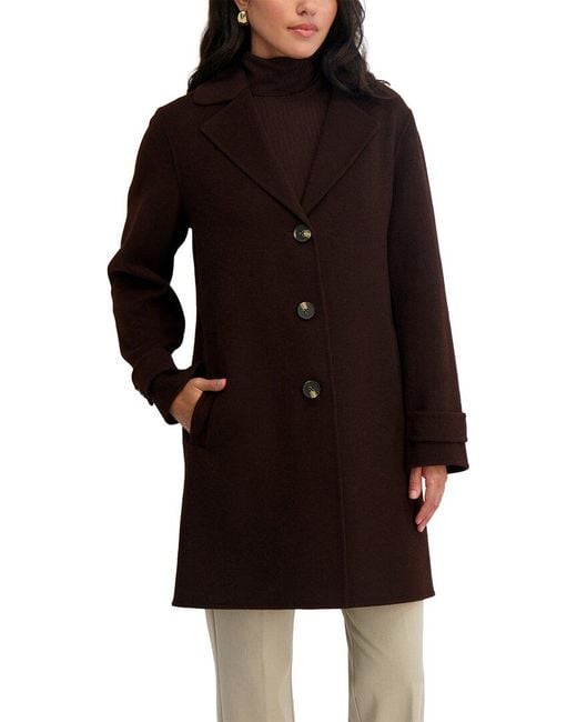 Tahari Black Mari Long Wool-Blend Coat