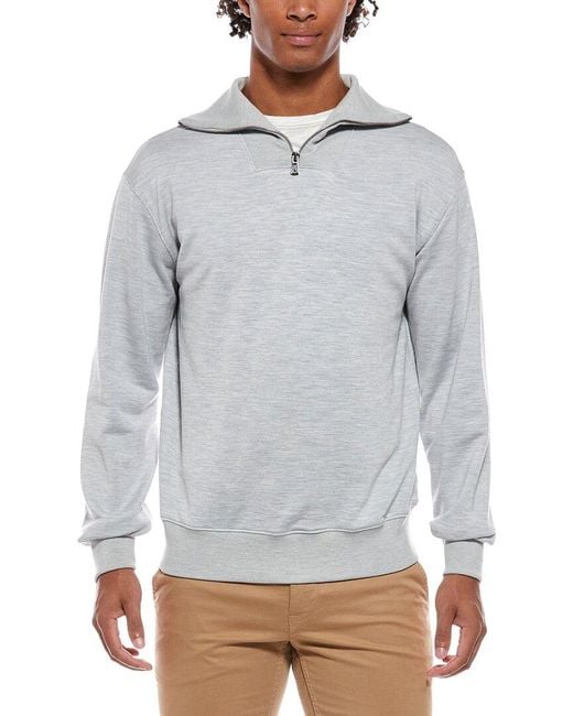 Isaia Gray Half Zip Army Silk-Blend Pullover for men