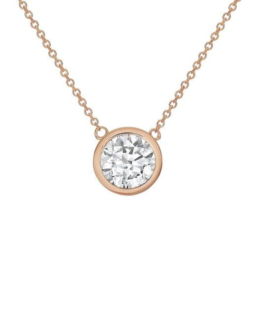 Diana M Metallic Diana M. 14K Rose 10.00 Ct. Tw. Lab-Grown Diamond Solitaire Bezel Pendant