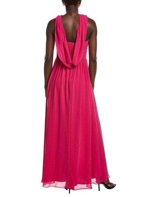 Badgley Mischka Pink Scarf Strapless Gown