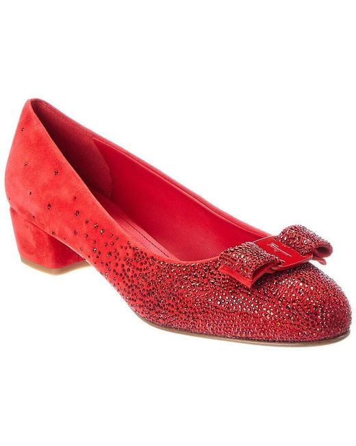 Ferragamo Red Vara Swa Suede Pump