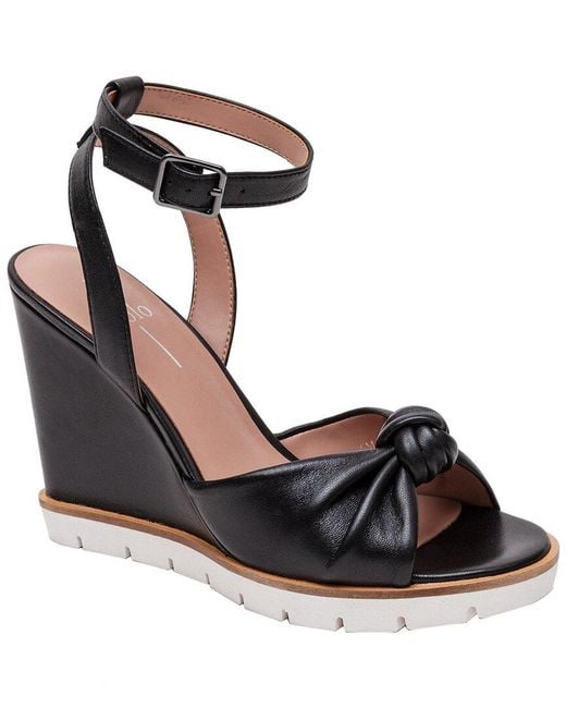 Linea Paolo Black Eliana-L Leather Wedge Sandal
