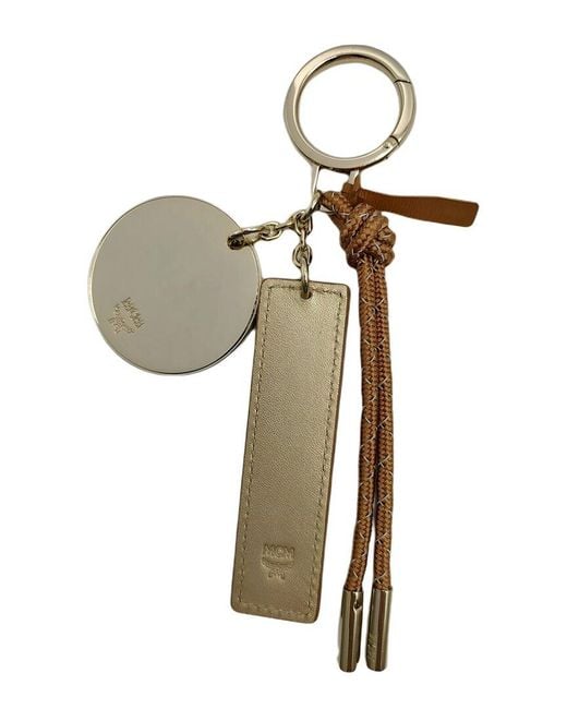 MCM White Coated Canvas Keychain