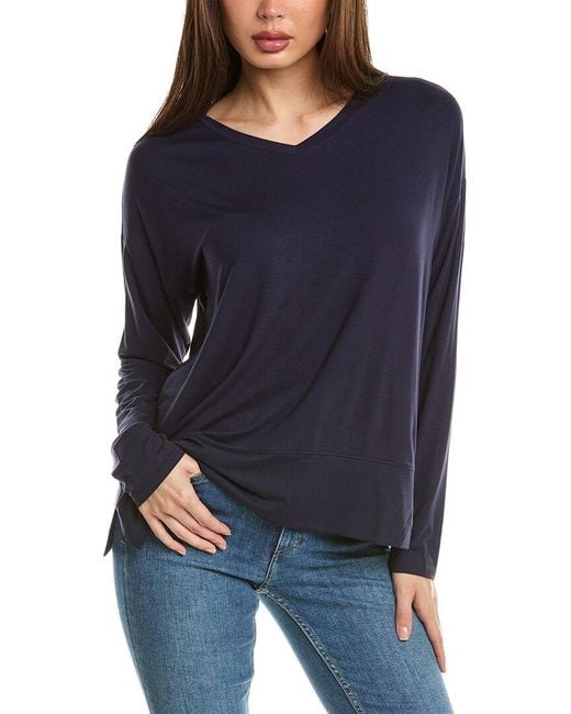 Eileen Fisher Blue V Neck Box Top