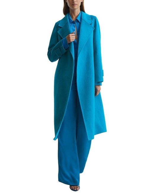 Reiss Blue Agnes Belted Blind Seam Wool-Blend Longline Coat