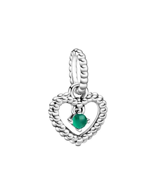 Pandora White Signature Silver Heart Dangle Charm