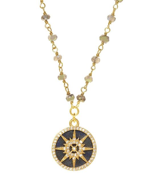 Rachel Reinhardt Jewelry Metallic 14K Over Lapis Cz Compass Necklace