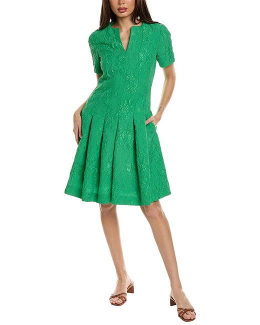 Oscar de la Renta Green Jacquard Silk-lined A-line Dress