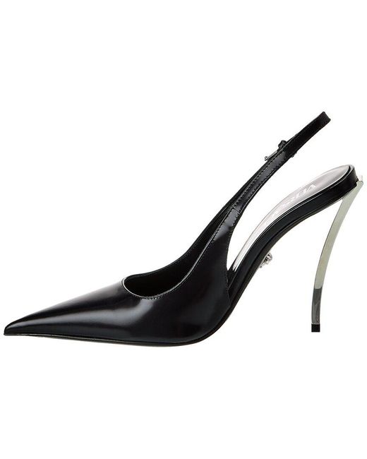 Versace Black Pin-point Leather Slingback Pump