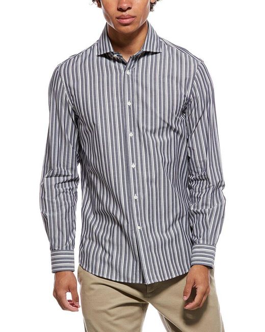 Brunello Cucinelli Gray Striped Shirt for men