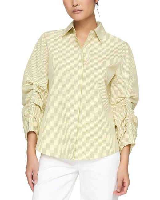 Lafayette 148 New York Yellow Ruched Sleeve Shirt