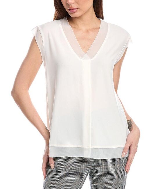 Anne Klein White Extended Shoulder Mixed Media Top