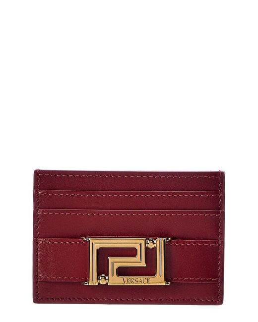 Versace Greca Leather Card Case in Red | Lyst