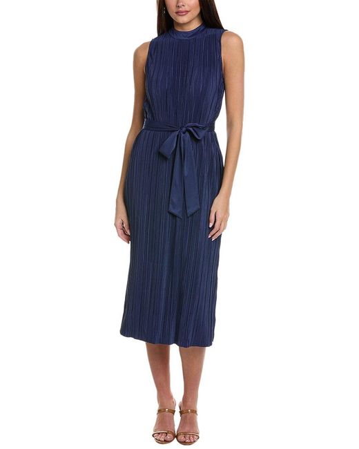 CRYSTAL KOBE Blue Pleated Midi Dress