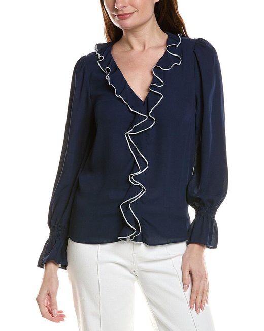 Cece Blue Ruffle V-Neck Top