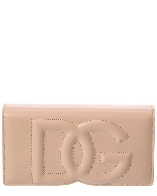Dolce & Gabbana Natural Dg Logo Leather Phone Bag