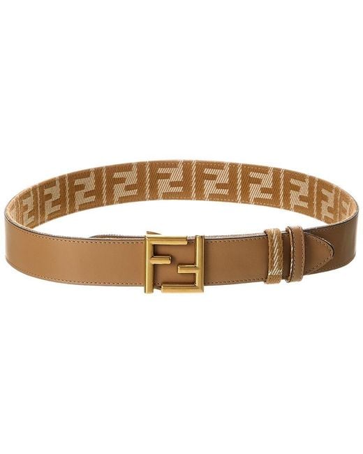 Fendi Brown Ff Reversible Denim Jacquard & Leather Belt